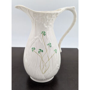 Belleek Daisy and Shamrock Porcelain Pitcher 9.5” H Ireland 11th Green Mark